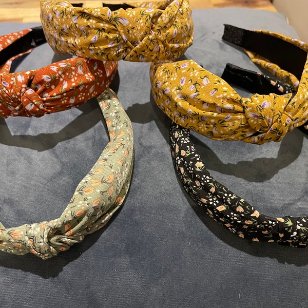 Floral , hand tied and knotted  linen covered hair bands/ Alice bands- really comfortable to wear