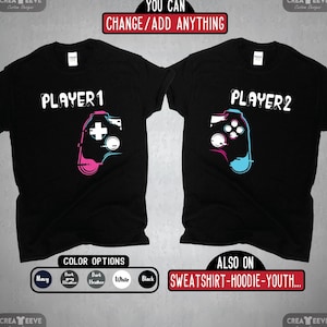 Player 1 Player 2 Matching Couple Video Game Shirts, Gaming Player 1 Player 2 Couple,  Sweatshirt Hoodie Youth TShirt