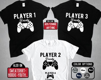 Jugador 1 Jugador 2 Camisas a juego Jugador 2 Esperando al Jugador 4, Anuncio de embarazo, Pareja Gamer Sudadera con capucha Camiseta juvenil