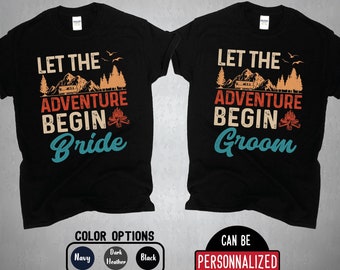 Camisas a juego del novio de la novia, Let the Adventure Begin Camisas para pareja, Anuncio de boda Sr. y Sra., Camisas de boda nupcial