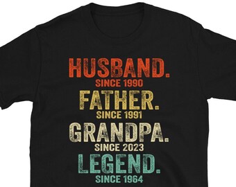 Husband Father Grandpa Legend Shirt, Grandfather Custom Dates, Funny Dad Birthday Gift for Men, Personalized Dad Grandpa Shirt