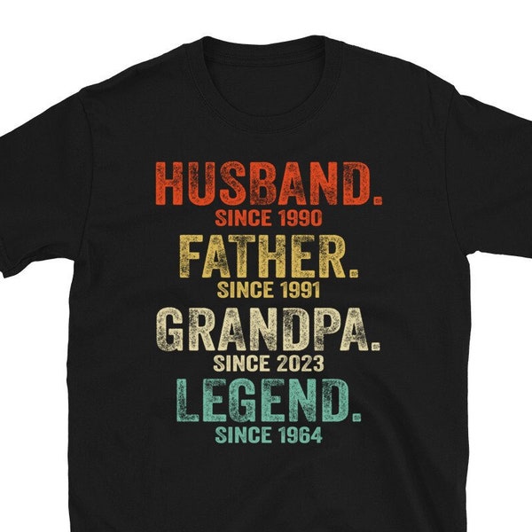 Husband Father Grandpa Legend Shirt, Grandfather Custom Dates, Funny Dad Birthday Gift for Men, Personalized Dad Grandpa Shirt