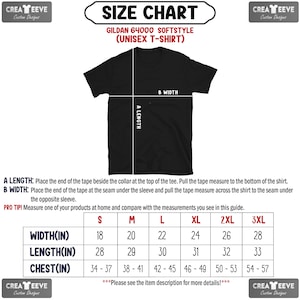 Pode incluir: Tabela de tamanhos para t-shirts unissex Gildan 64000 Softstyle. A tabela mostra as medidas em polegadas para largura, comprimento e peito para os tamanhos S, M, L, XL, 2XL e 3XL.