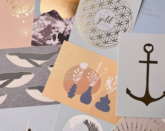 Postkarten-Set mit Goldfolie, ab 5 Stück, individuell zusammenstellbar! Berge, Meer, Outdoor, Planeten