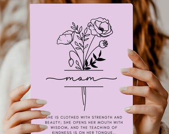 Personalized Mom Birth Month Floral Journal: She is Clothed in Beauty Keepsake Memory Book