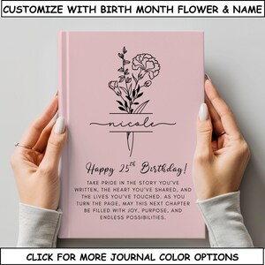 Personalized 25th Birthday Journal, Birth Flower Milestone Gift, Chapter 25 Custom Notebook, Turning 25 Keepsake for Reflection and Goals