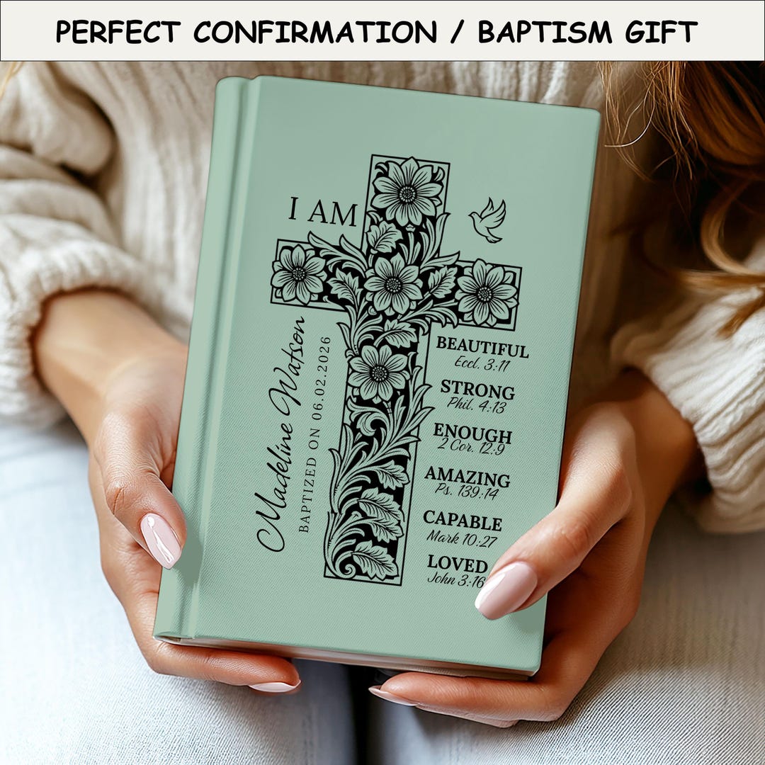 Cross Notebook Baptism Journal for Teen Girls, Personalized Confirmation Gift, Floral ...