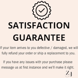 May include: A graphic with the words "SATISFACTION GUARANTEE" in bold black font. Above the text is a black and white badge with a checkmark. The text below states the refund policy.