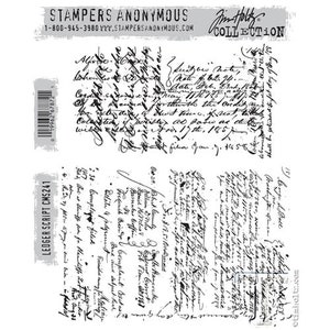 May include: A white rubber stamp featuring two ledger script designs with handwritten text. The stamp includes the text "STAMPERS ANONYMOUS" and "LEDGER SCRIPT CMS241". The script appears to be from historical documents.