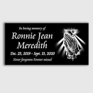 Custom Engraved Granite Plaque with Praying Hands Artwork