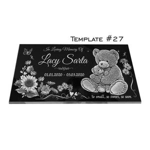 12&quot;x6&quot;x1/2&quot; Infant Loss Grave Marker, Personalized & Engraved on Black Granite