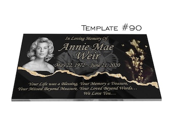 24&quot;x12&quot;x3/4&quot; Personalized Memorial Black Granite Tombstone, Headstone with Custom Engraved Portrait and Text