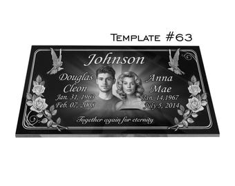 24&quot;x12&quot;x3/4&quot; Personalized Memorial Black Granite Tombstone, Headstone with Custom Engraved Portrait and Text
