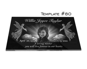 24&quot;x12&quot;x3/4&quot; Personalized Memorial Black Granite Tombstone, Headstone with Custom Engraved Portrait and Text