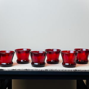 Mid Century Ruby Red Blown Glass Tumblers, Set of 6 | West Virginia School | MCM Blenko-Style Trumpet Cocktail Glasses | Vintage Barware