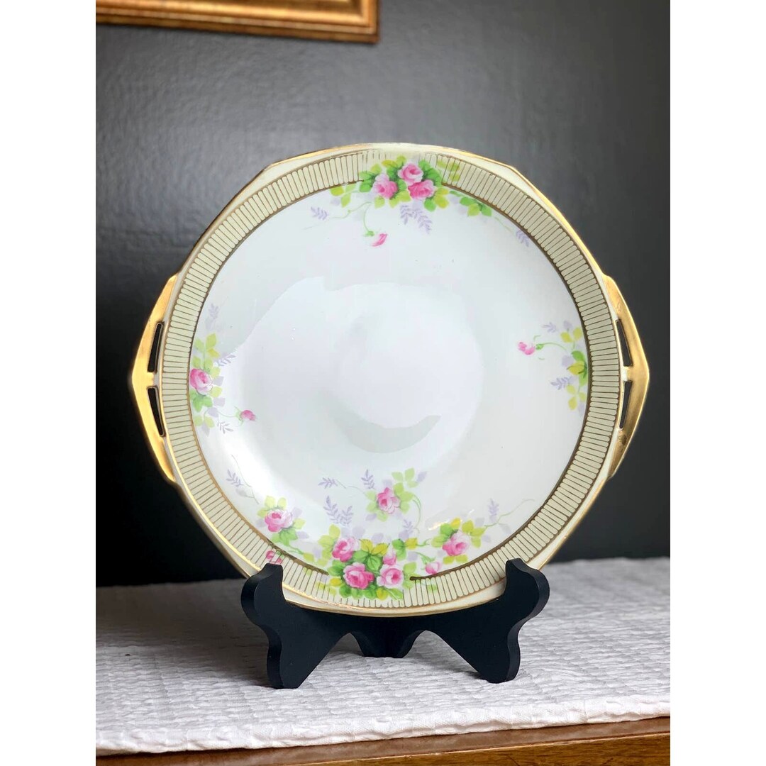 Antique Nippon Hand Painted Porcelain Serving Plate, Art Nouveau Floral