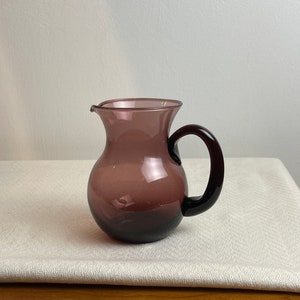 MCM Hand Blown Purple Plum Green Small Pitcher, Vintage Mid Century Modern Art Amethyst Glass Creamer image 2