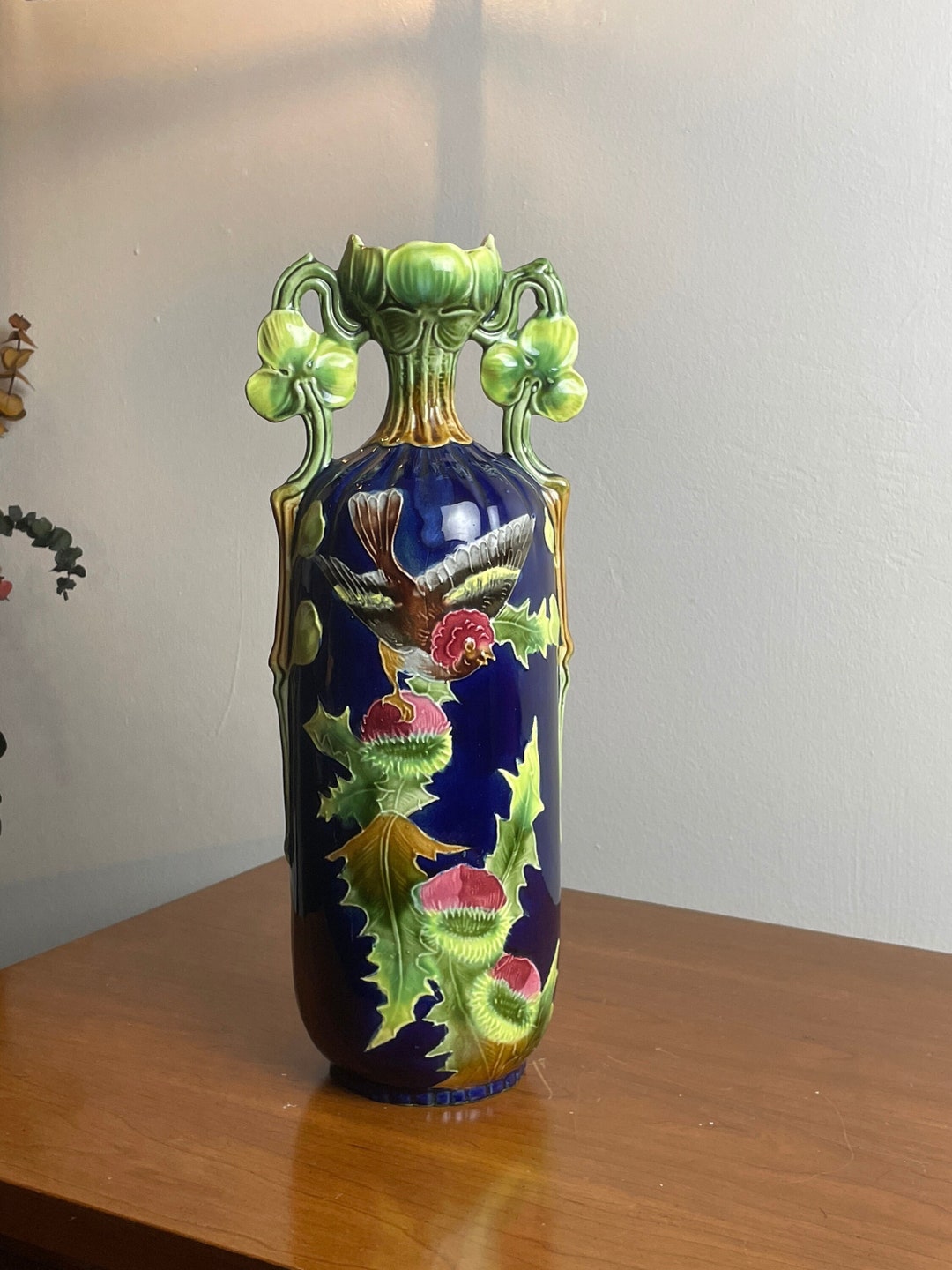 Antique Josef Strnact Majolica Pottery Handled Austrian Pottery Mantle