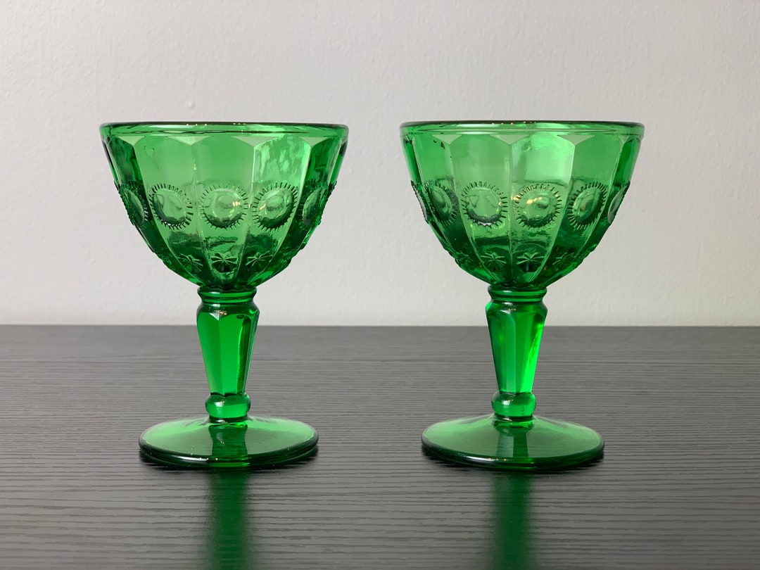 Mid Century Fenton Priscilla Green Cordial/liquor Glasses Set Etsy