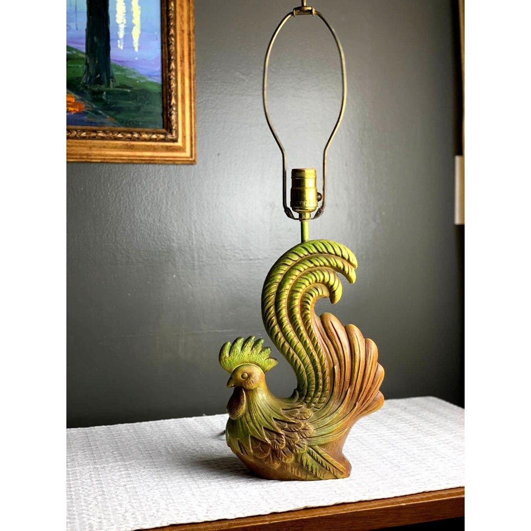 Mid century chalkware rooster lamp by chapman manufacturing retro