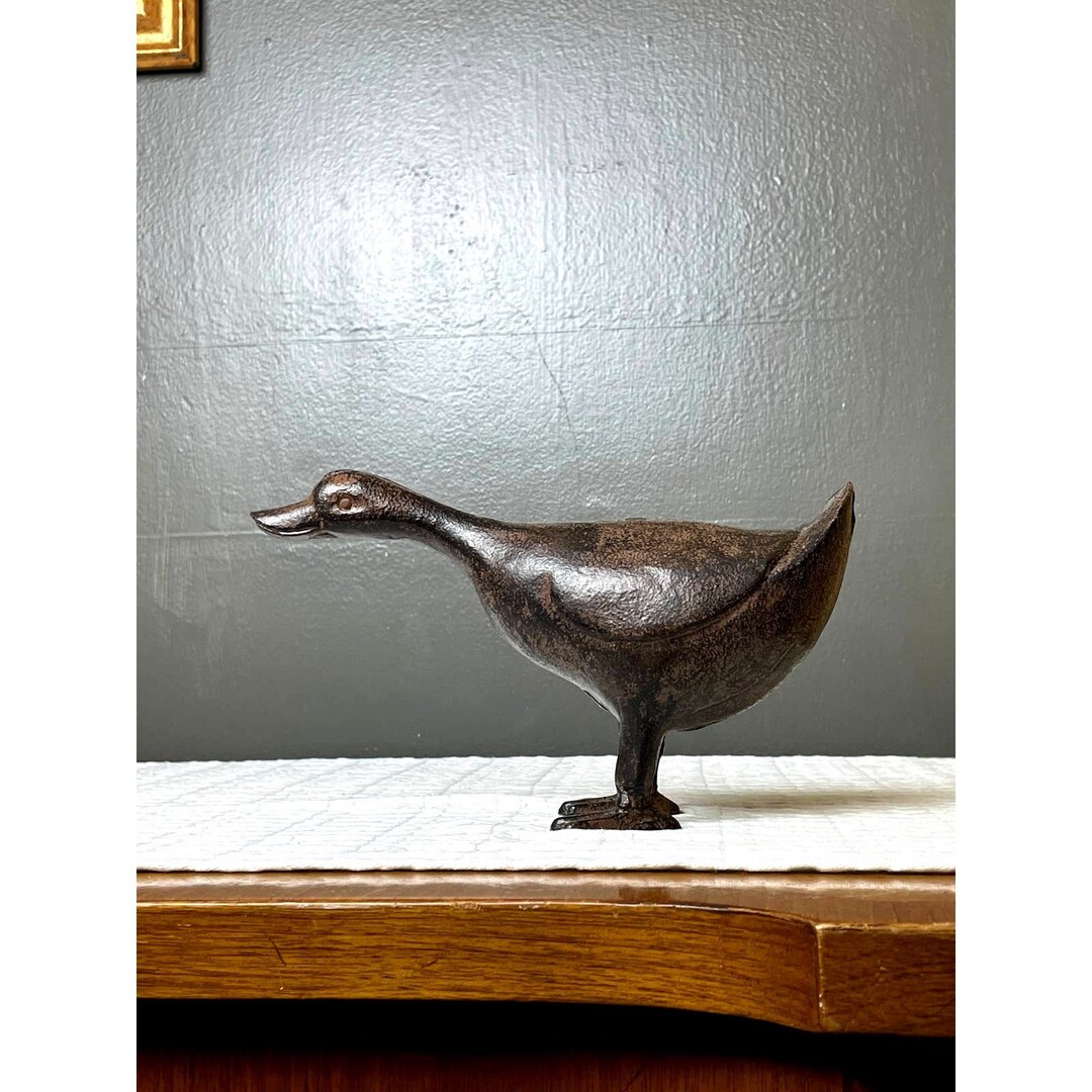 Vintage Cast Iron Duck Statue Figurine, Cottage Core Farmhouse Metal