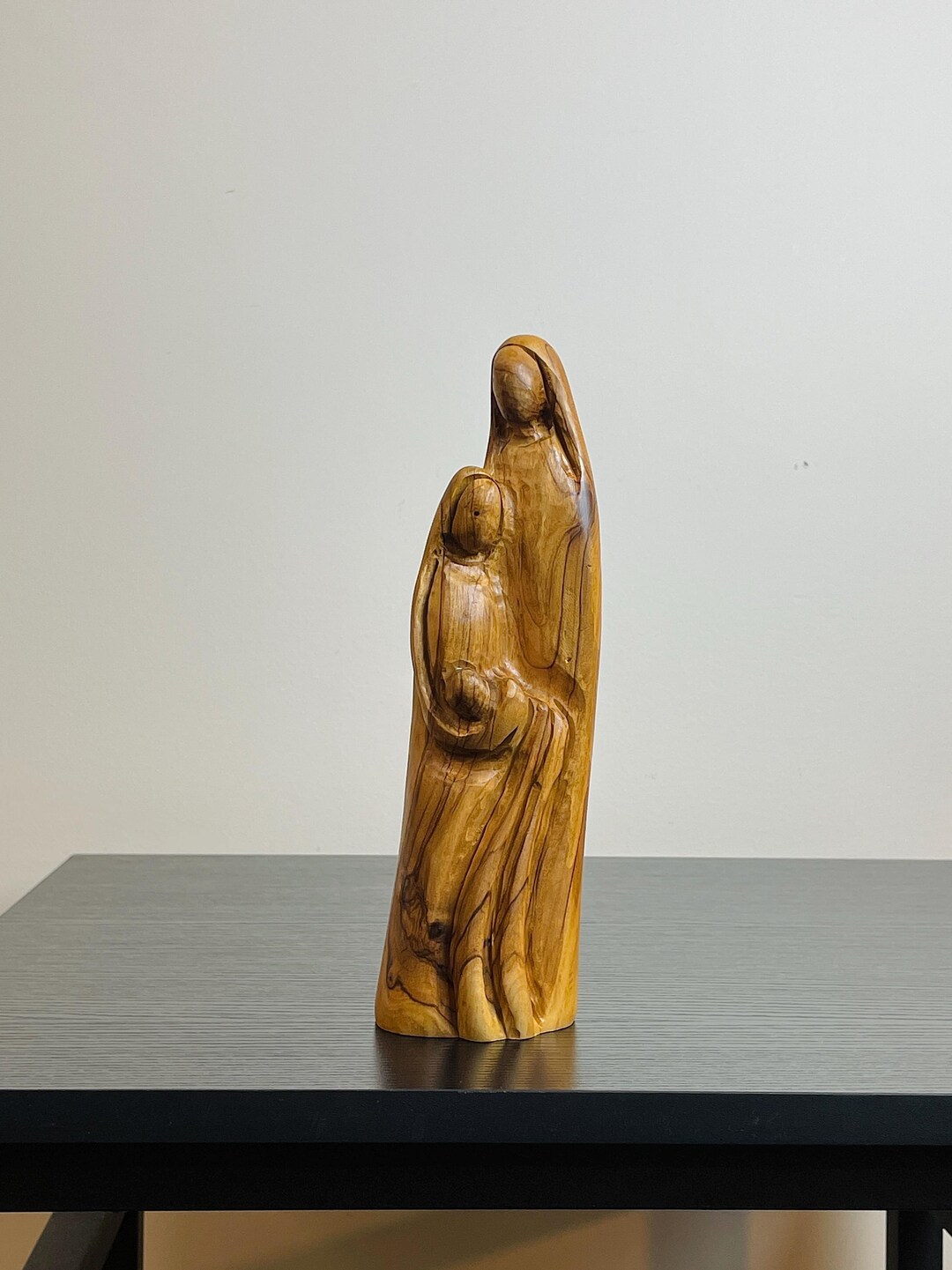 Vintage Olive Wood Holy Family Madonna & Child Sculpture | Hand Carved ...