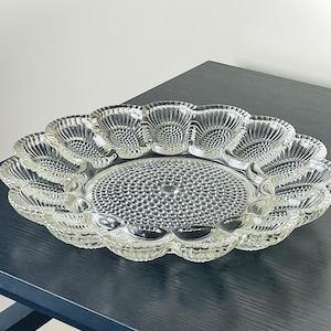 Vintage Deviled Egg Platter, 11" Inch | Hobnail, Indiana Glass | Mid Century Modern, Circa 1960s | Easter Serving Tray