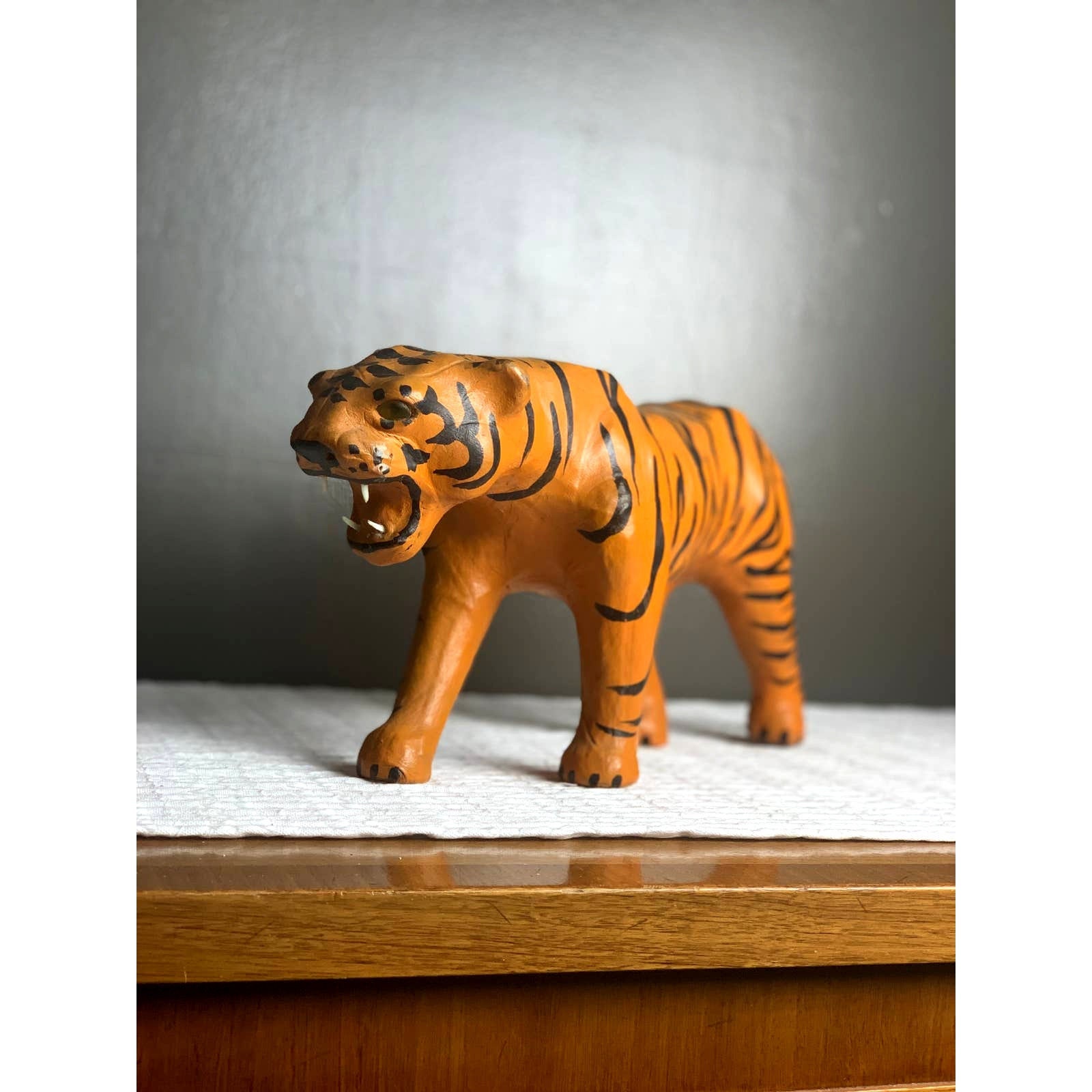 Large Vintage Leather Tiger Statue 15 Long 9 1/2 