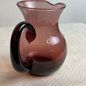 MCM Hand Blown Purple Plum Green Small Pitcher, Vintage Mid Century Modern Art Amethyst Glass Creamer image 7