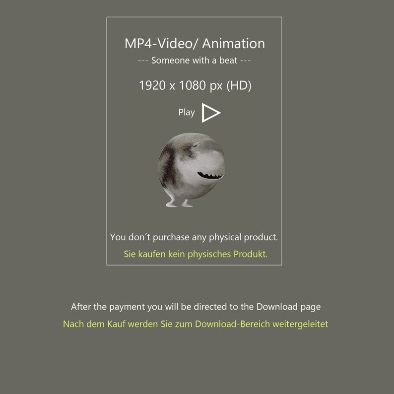 May include: A digital download of an animation video, featuring a cartoon character with a beat. The video is 1920 x 1080 pixels (HD).