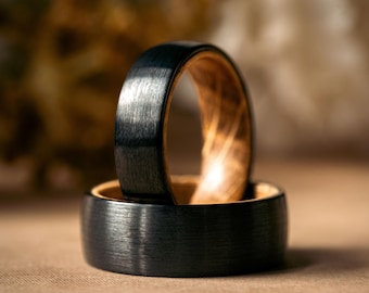 Black Whiskey Barrel Ring - Unique Mens Wedding Bands, Wood Wedding Band, Promise Ring, Men Whiskey Barrel Rings, Engagement Rings for Men