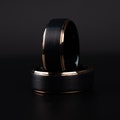 Black Men Unique Wedding Band with Rose Gold Stripes Engagement Band - Mens Tungsten Ring, Gift for Him