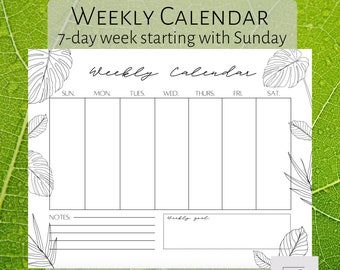 Monday Start 7 Day Blank Weekly Calendar Printable - Etsy