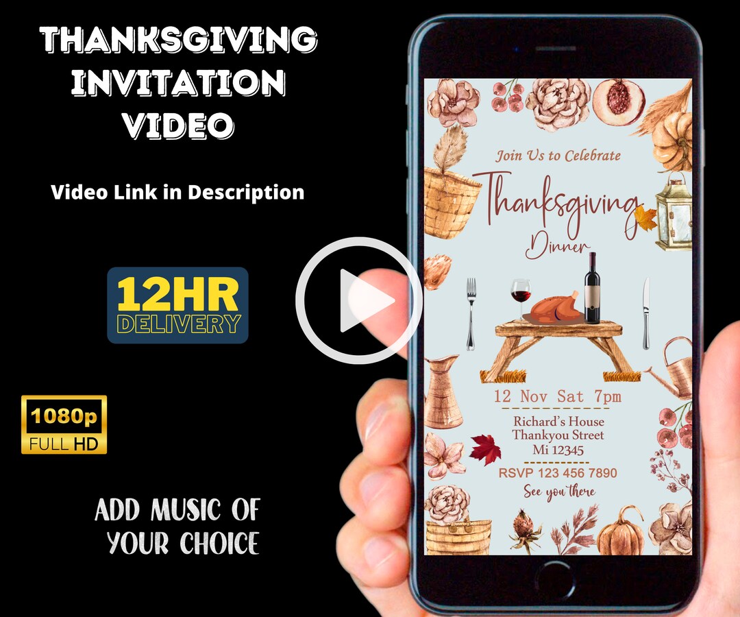 Animated Thanksgiving Dinner Party Video Invitation - Etsy