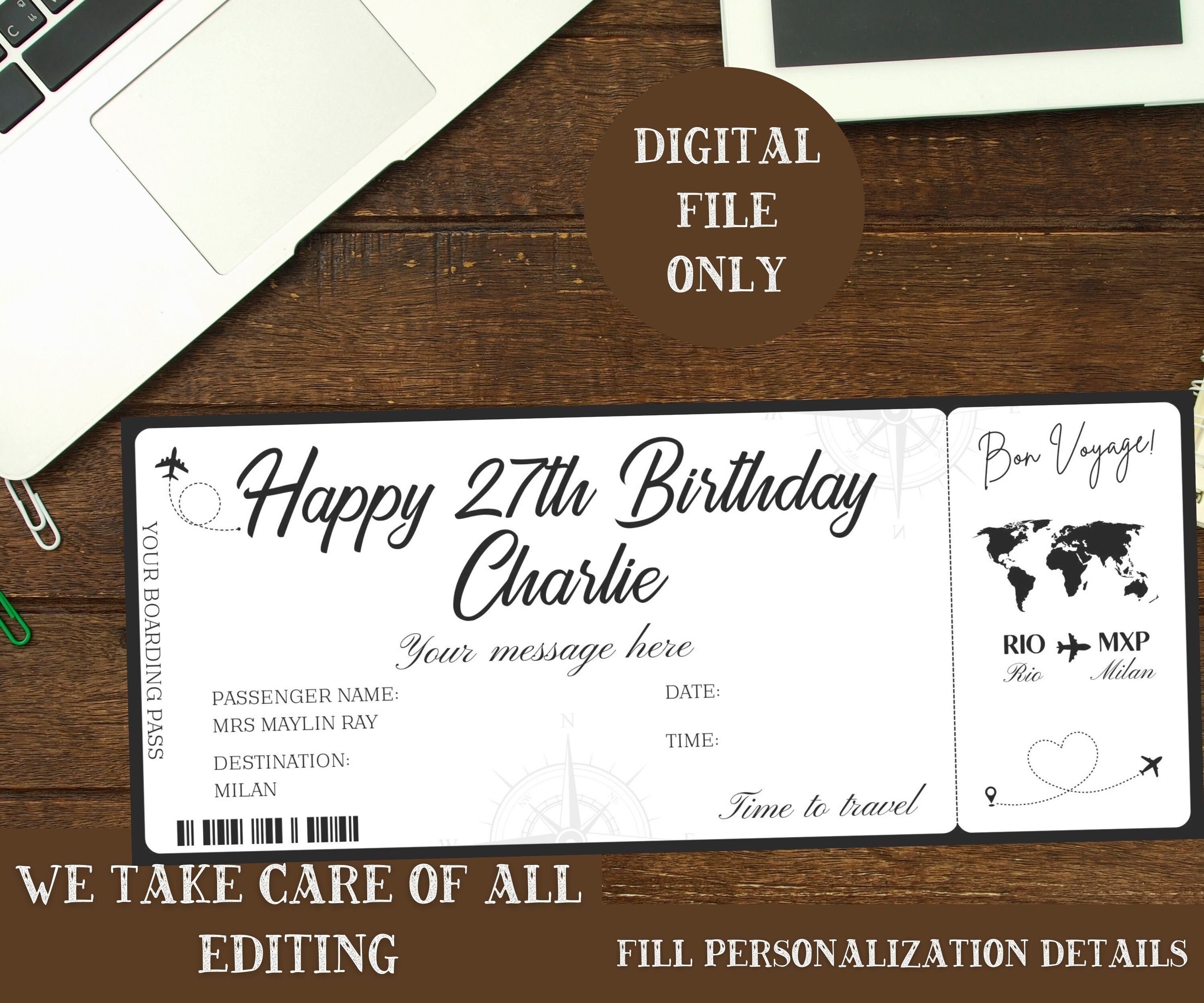 Bordkarte Druckbar Überraschungsflug geschenk Editierbares - Etsy.de