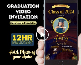 Graduation Party Video invitation, Senior Graduation Invitation, College announcement Class of 2024, Graduation Invitation 2024 with Photo