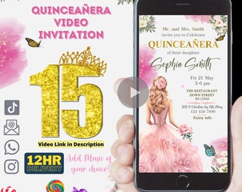 Quinceanera Invitation, Quinceañera Video Invitation, XVth Birthday Video Invitation, Mis Quince Anos invite, 15 Anos, 15th Birthday Invite