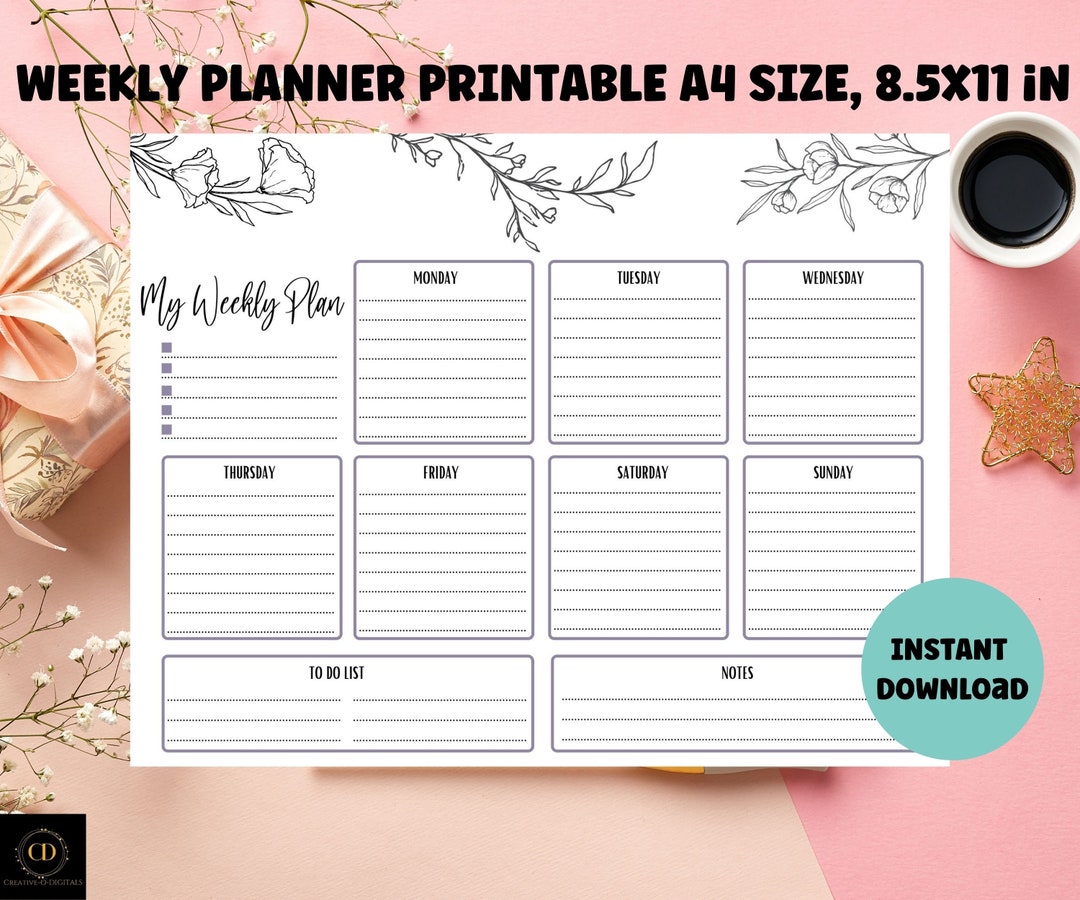 Planificador semanal Paisaje imprimible Calendario semanal - Etsy México