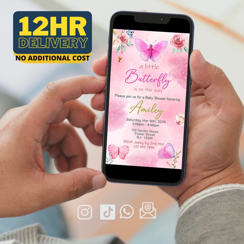Butterfly Baby Shower Invitation, Baby Girl Shower Invite, Girl