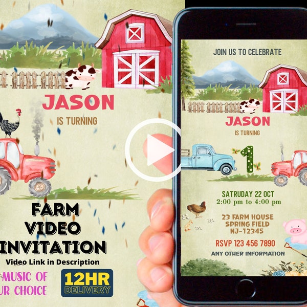 Animated Farm Birthday Video Invitation, Farm Animals Video Evite, Farm Birthday Invitations, Barnyard Video Invite, Farm Theme Invitation