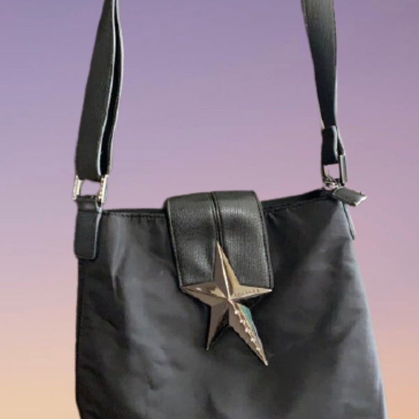 THIERRY MUGLER Schwarz Silber Stern und Strass Crossbody Tasche