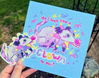 Clown Possum print + sticker