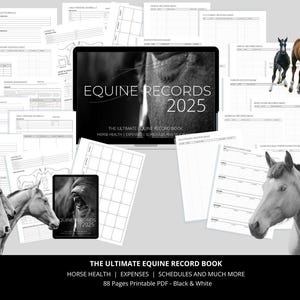 Paardenrecords 2025 | Afdrukbare pdf van 88 pagina's |  Paardenrecords | Paardengezondheid | Zwart-wit