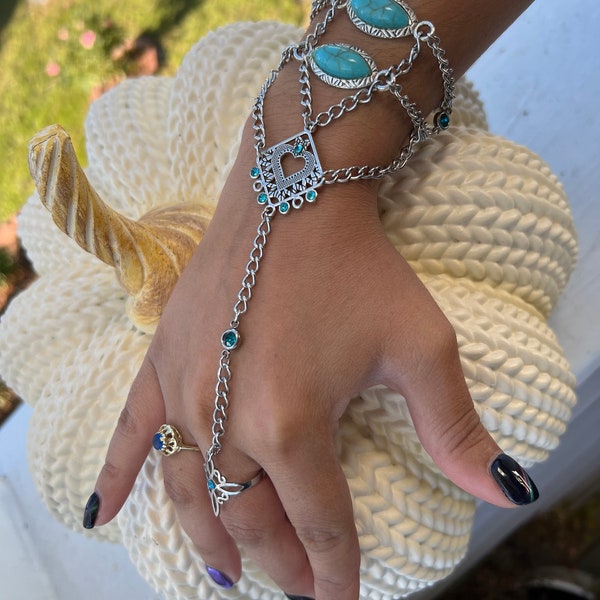 Harness slave bracelet stainless steel, turquoise hand chain, jewelry, gift for her, gift, stylish, silver, rhinestones colors optional ..