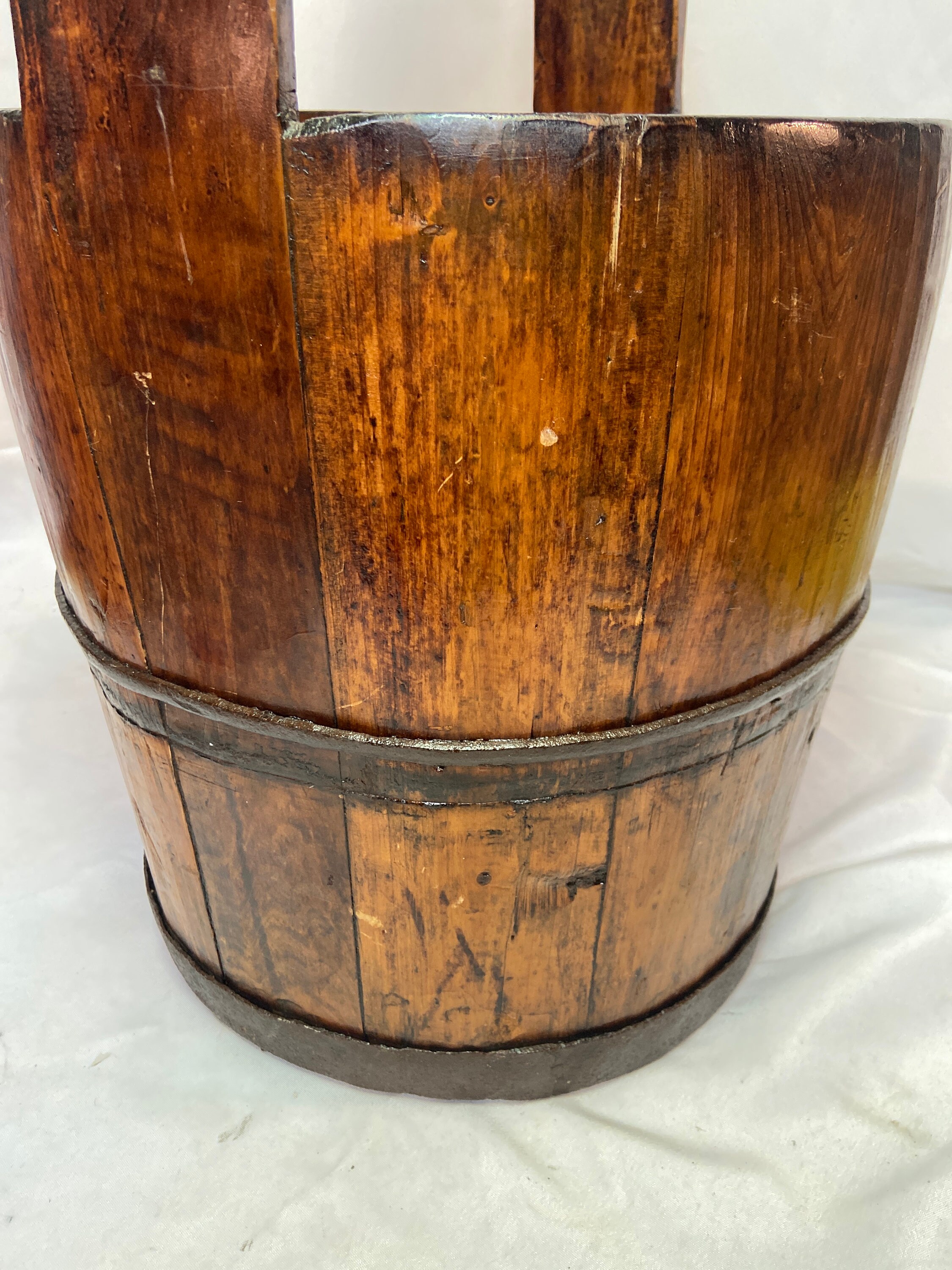 Antique Large Wood Well Bucket W/ Iron Support Band Etsy UK