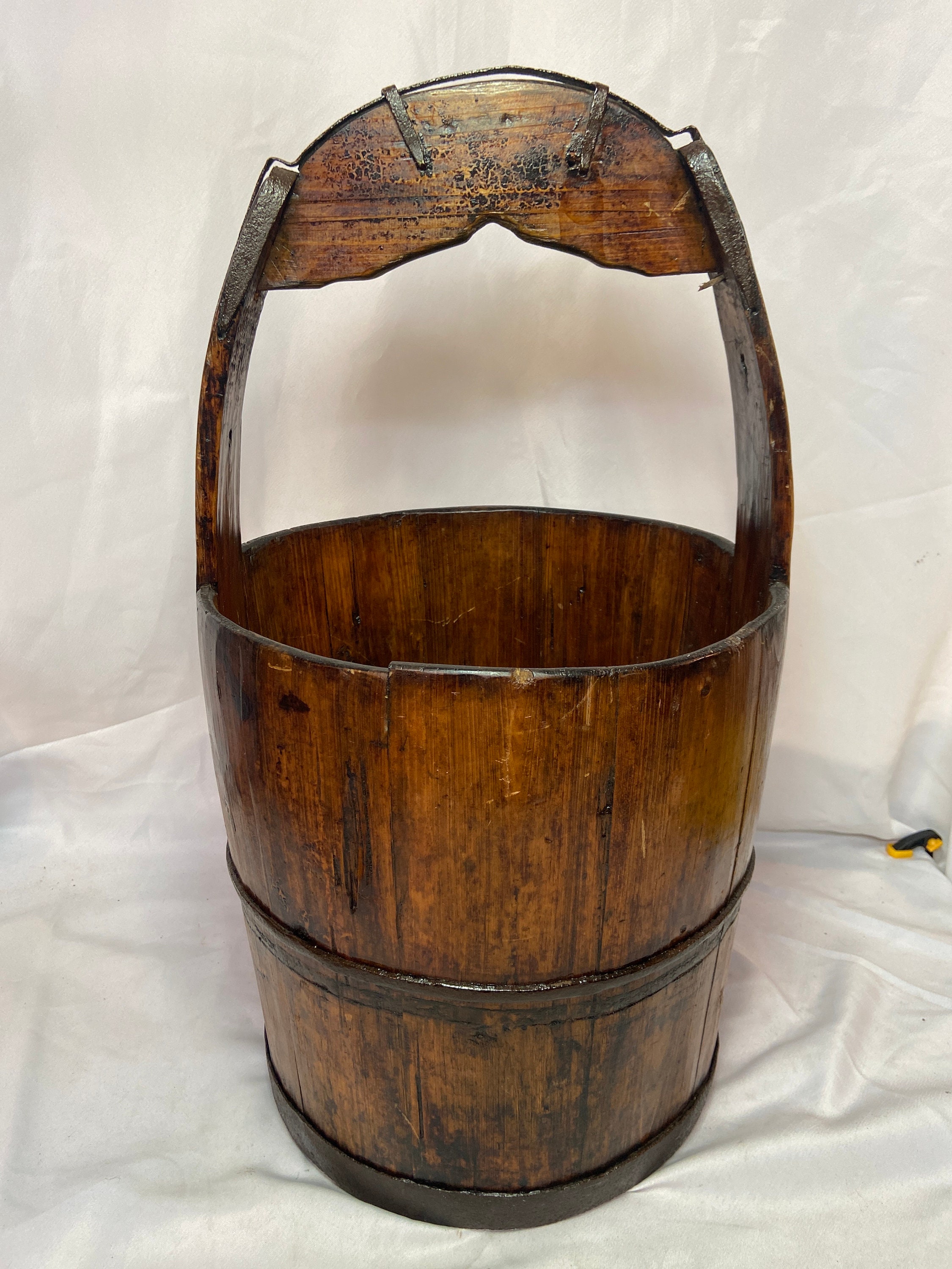 Antique Large Wood Well Bucket W/ Iron Support Band Etsy UK
