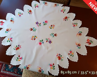 Hungarian embroidery | New, handmade square tablecloth, table centerpiece with traditionally embroidered floral, Kalocsa motives (85x85cm)