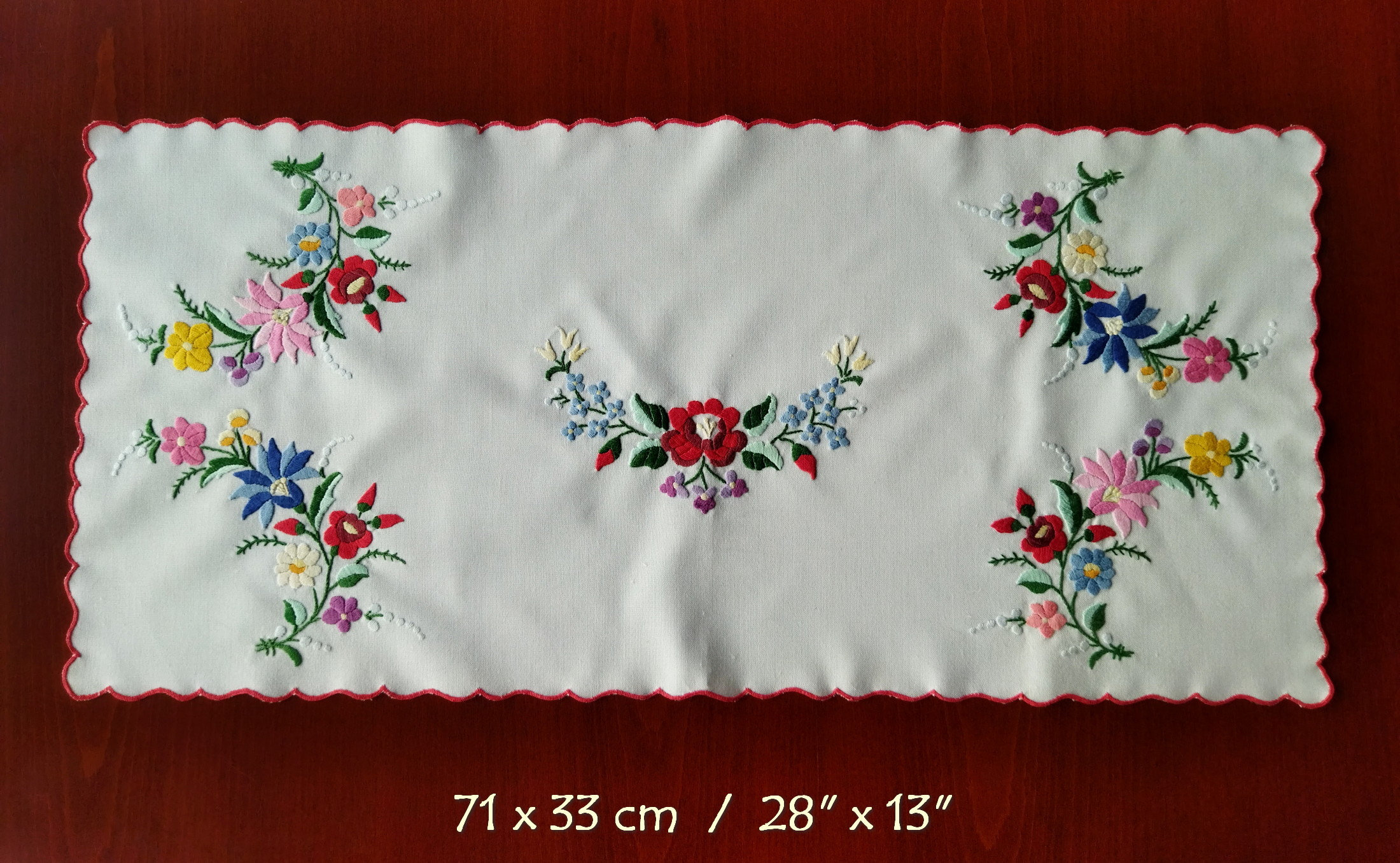 Hungarian embroidered centerpiece Hand embroidered Kalocsa table runner