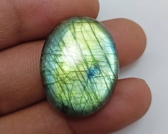 Gema de labradorita natural, cabochão oval para pingente ou anel (21 x 27 mm, 34 quilates)