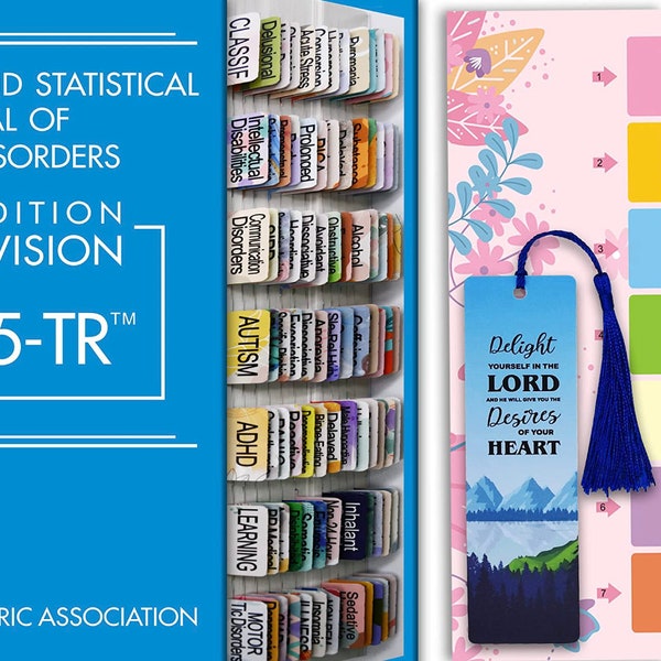 DSM-5-TR Tabs and DSM-5 Index Tabs, Color-Coded and Laminated Tabs with Bookmark and Alignment Guide 4 Blank Tabs Included (Multicolored)